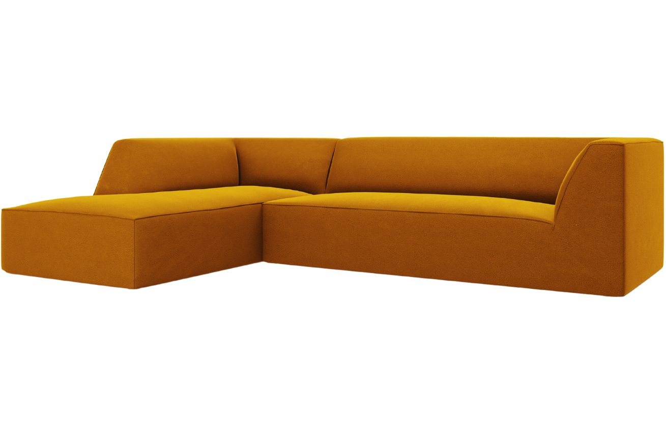 Žlut&aacute; sametov&aacute; rohov&aacute; pohovka MICADONI Ruby II. 273 cm, lev&aacute;