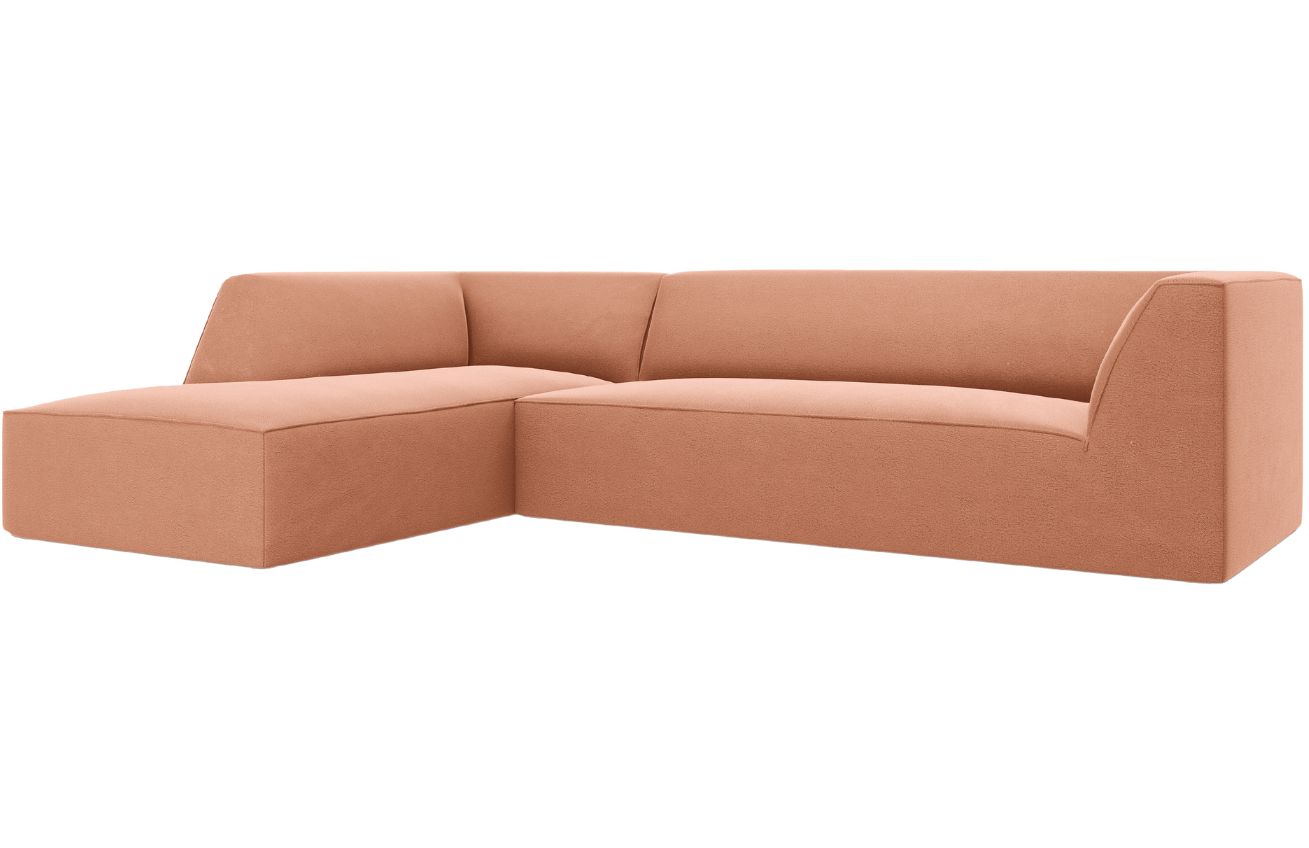 Růžov&aacute; sametov&aacute; rohov&aacute; pohovka MICADONI Ruby II. 273 cm, lev&aacute;