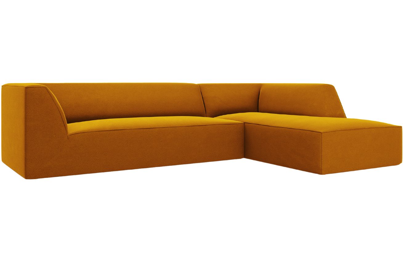 Žlut&aacute; sametov&aacute; rohov&aacute; pohovka MICADONI Ruby II. 273 cm, prav&aacute;