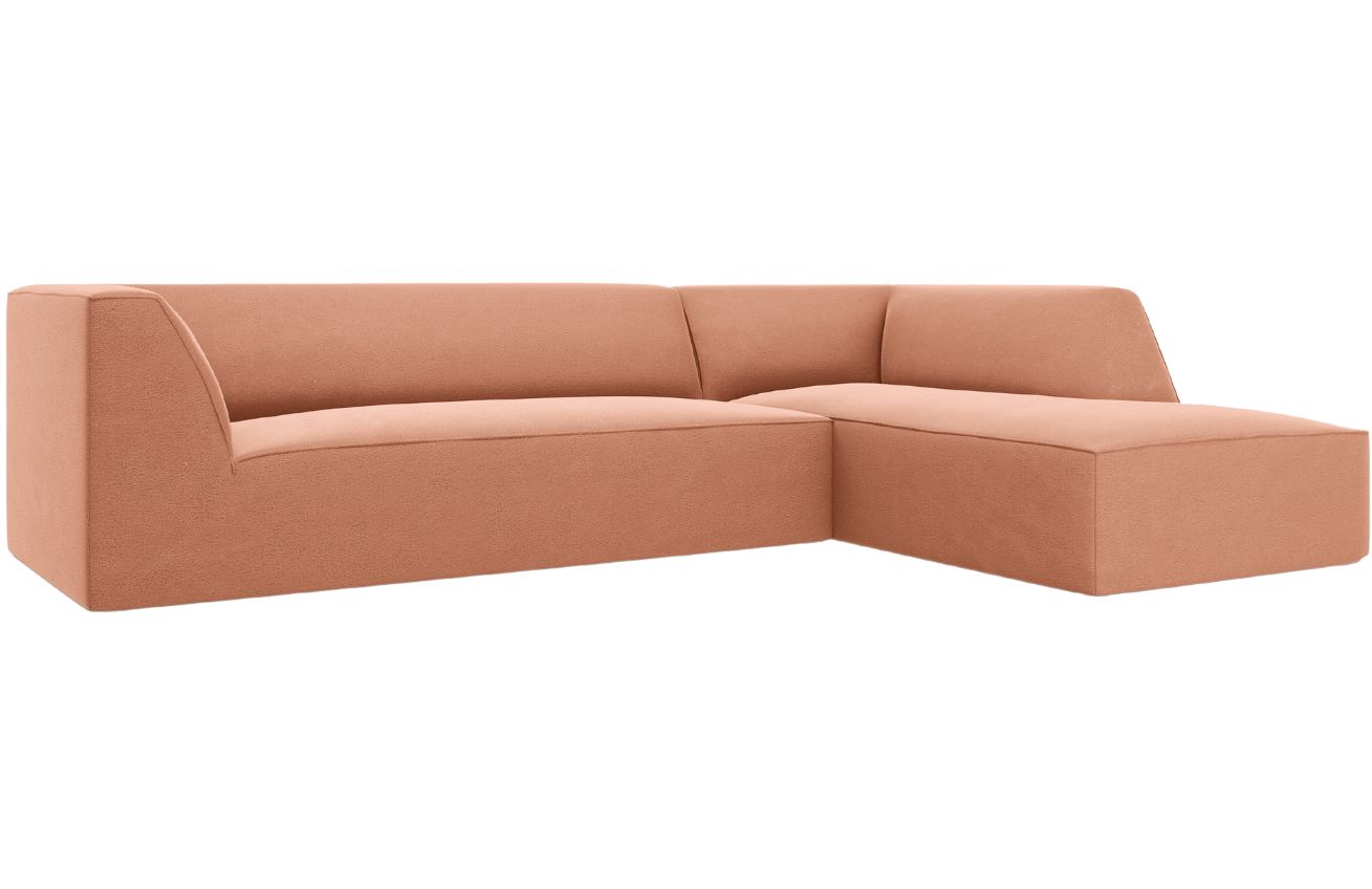 Růžov&aacute; sametov&aacute; rohov&aacute; pohovka MICADONI Ruby II. 273 cm, prav&aacute;