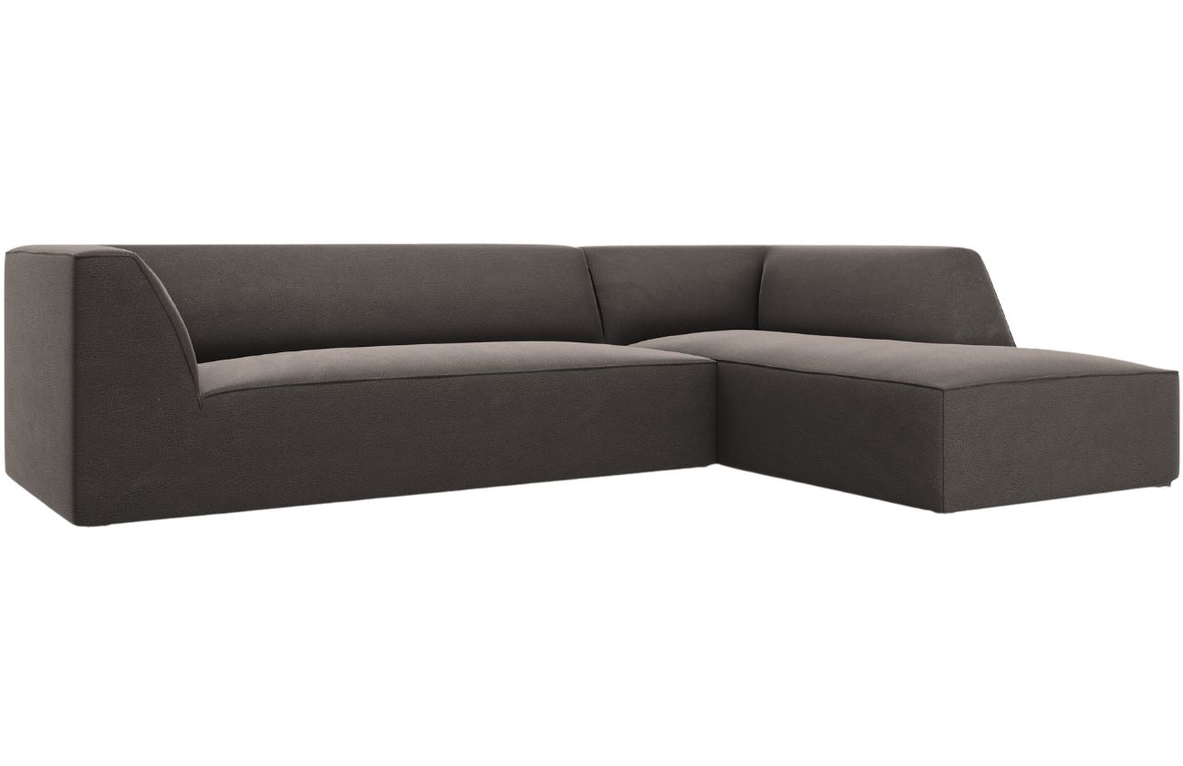 Tmavě &scaron;ed&aacute; sametov&aacute; rohov&aacute; pohovka MICADONI Ruby II. 273 cm, prav&aacute;