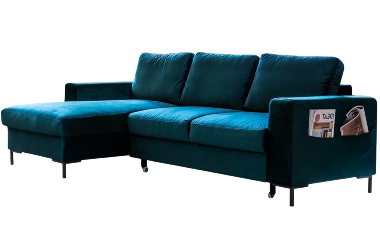 Petrolejově modrá sametová rohová rozkládací pohovka Miuform Lofty Lilly 236 cm, levá