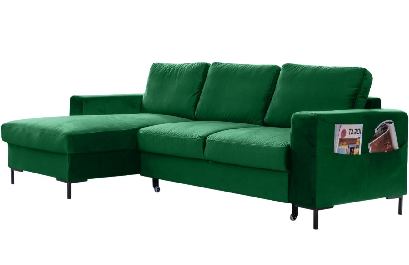 Zelená sametová rohová rozkládací pohovka Miuform Lofty Lilly 236 cm, levá