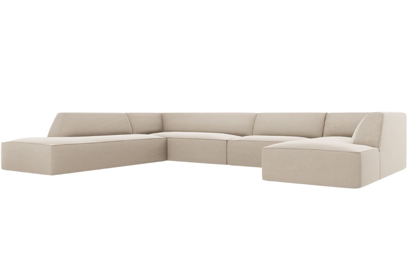 B&eacute;žov&aacute; sametov&aacute; rohov&aacute; pohovka MICADONI Ruby II. 366 cm, lev&aacute;