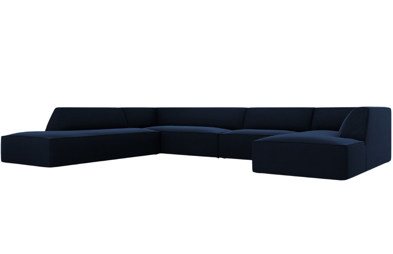 Kr&aacute;lovsky modr&aacute; sametov&aacute; rohov&aacute; pohovka MICADONI Ruby II. 366 cm, lev&aacute;