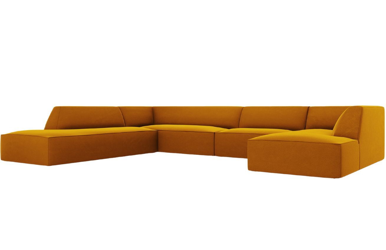 Žlut&aacute; sametov&aacute; rohov&aacute; pohovka MICADONI Ruby II. 366 cm, lev&aacute;