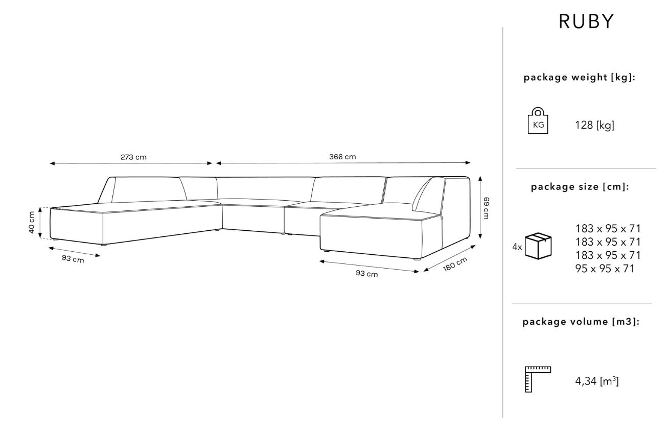 Šedá sametová rohová pohovka MICADONI Ruby II. 366 cm, levá