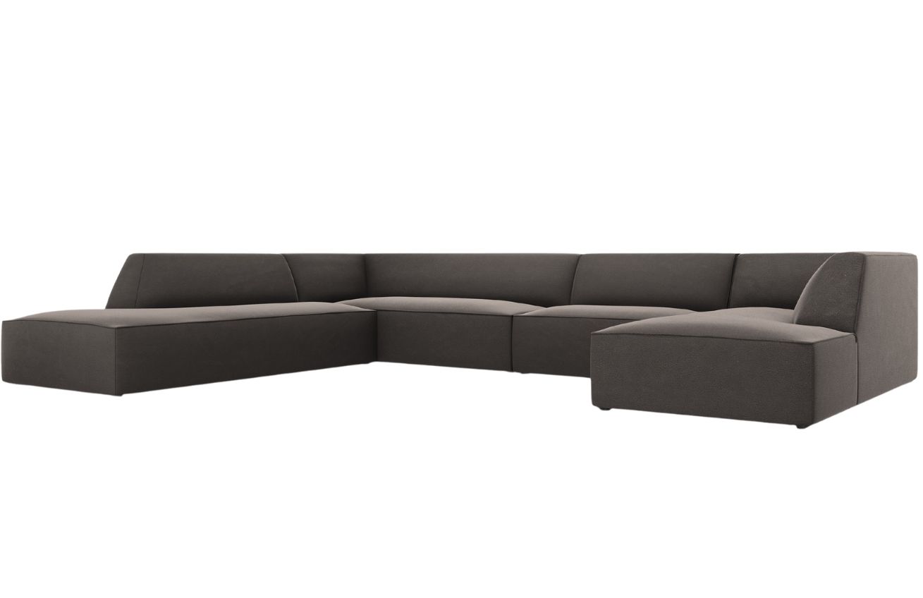 Tmavě &scaron;ed&aacute; sametov&aacute; rohov&aacute; pohovka MICADONI Ruby II. 366 cm, lev&aacute;