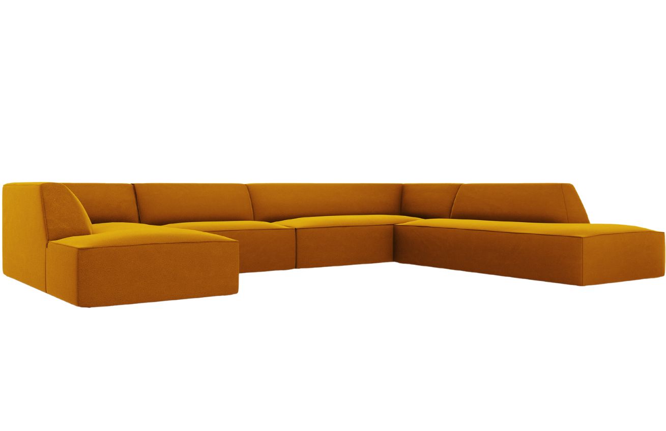 Žlut&aacute; sametov&aacute; rohov&aacute; pohovka MICADONI Ruby II. 366 cm, prav&aacute;