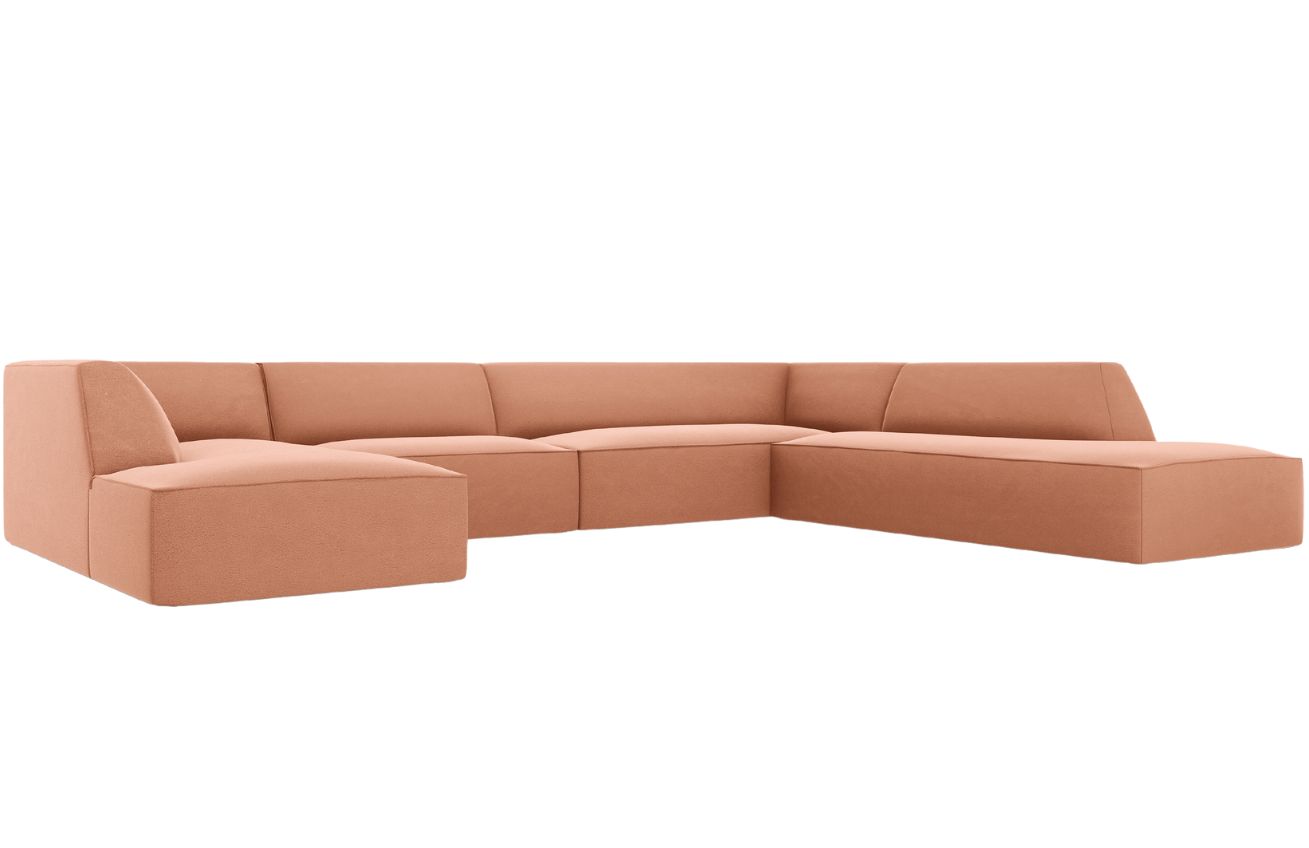 Růžov&aacute; sametov&aacute; rohov&aacute; pohovka MICADONI Ruby II. 366 cm, prav&aacute;