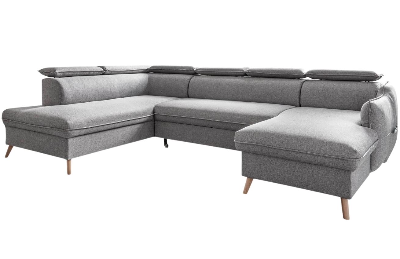Světle šedá čalouněná rohová rozkládací pohovka do "U" Miuform Sweet Harmony 321 cm, levá