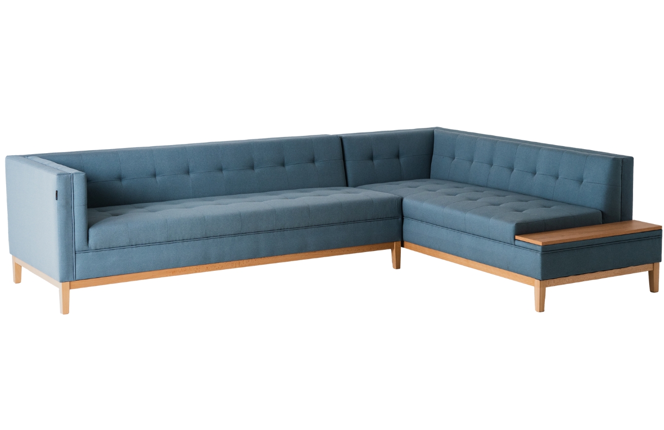 Nordic Design Světle modrá látková rohová pohovka Tomm 242 cm, pravá