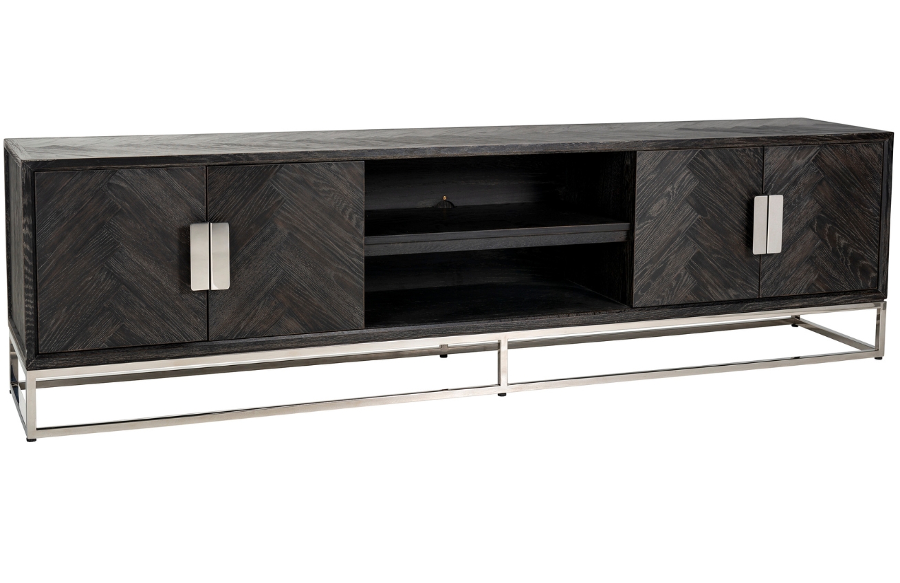 Černo stříbrný dubový TV stolek Richmond Blackbone 220 x 42,5 cm