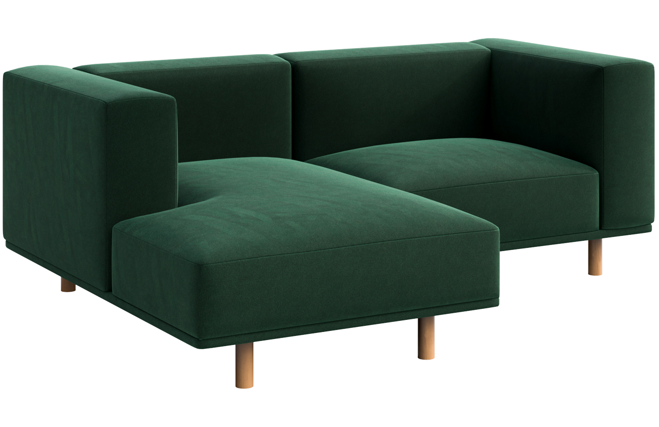 Tmavě zelen&aacute; sametov&aacute; rohov&aacute; pohovka Ame Yens Kukumo 204 cm, lev&aacute;