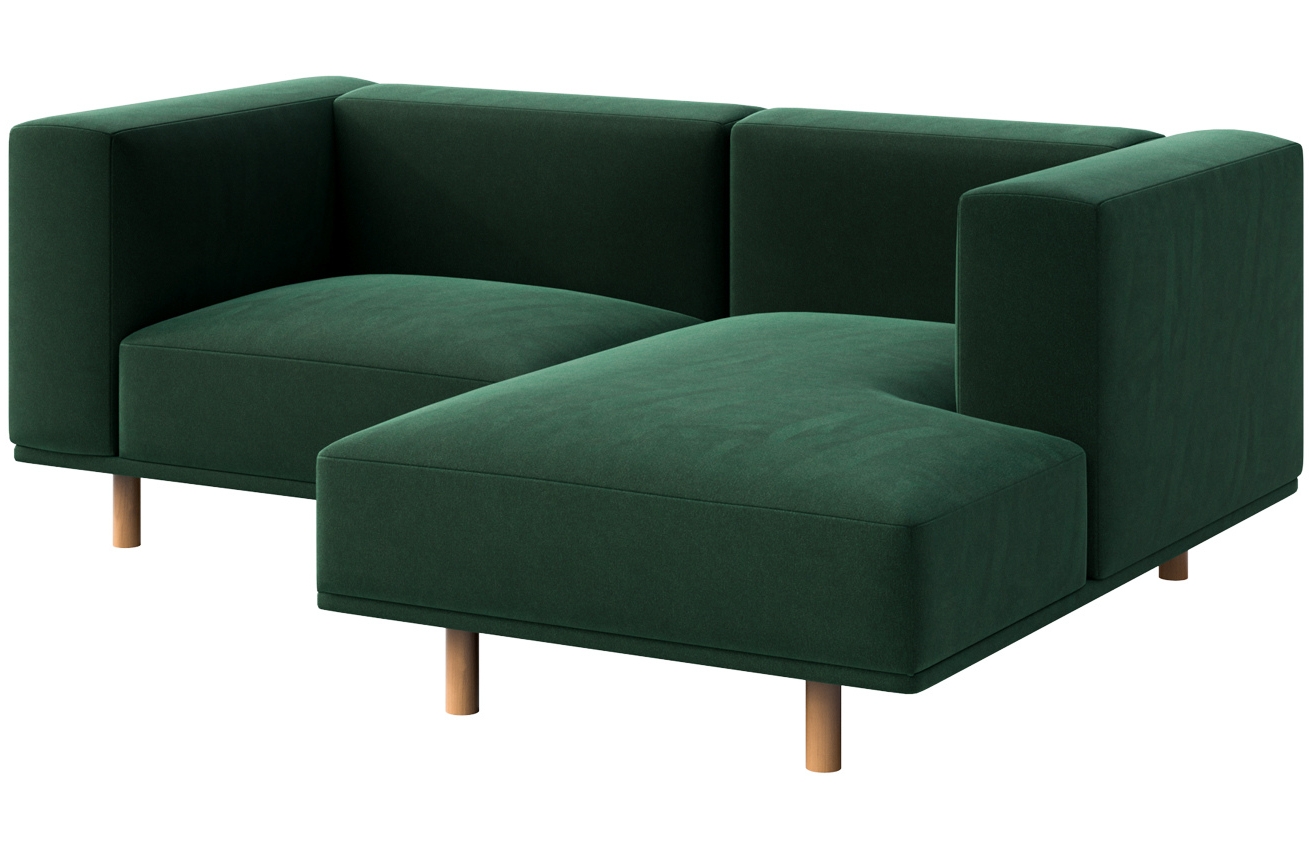 Tmavě zelen&aacute; sametov&aacute; rohov&aacute; pohovka Ame Yens Kukumo 204 cm, prav&aacute;