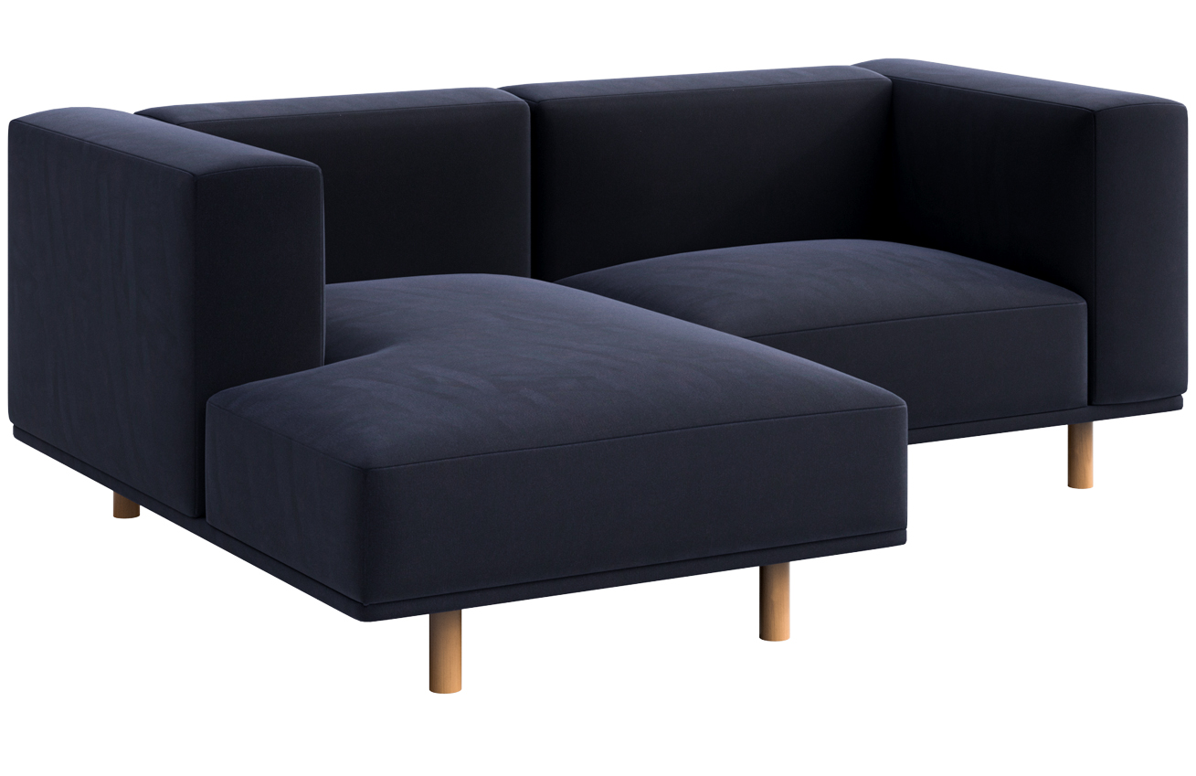 N&aacute;mořnicky modr&aacute; sametov&aacute; rohov&aacute; pohovka Ame Yens Kukumo 204 cm, lev&aacute;