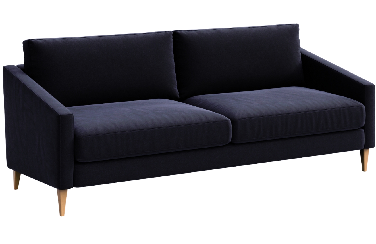 N&aacute;mořnicky modr&aacute; sametov&aacute; tř&iacute;m&iacute;stn&aacute; pohovka Ame Yens Karoto 200 cm