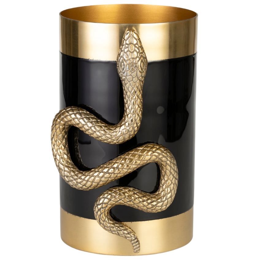 Černá kovová váza Bold Monkey Never Hurt A Snake 25,5 cm se zlatými detaily