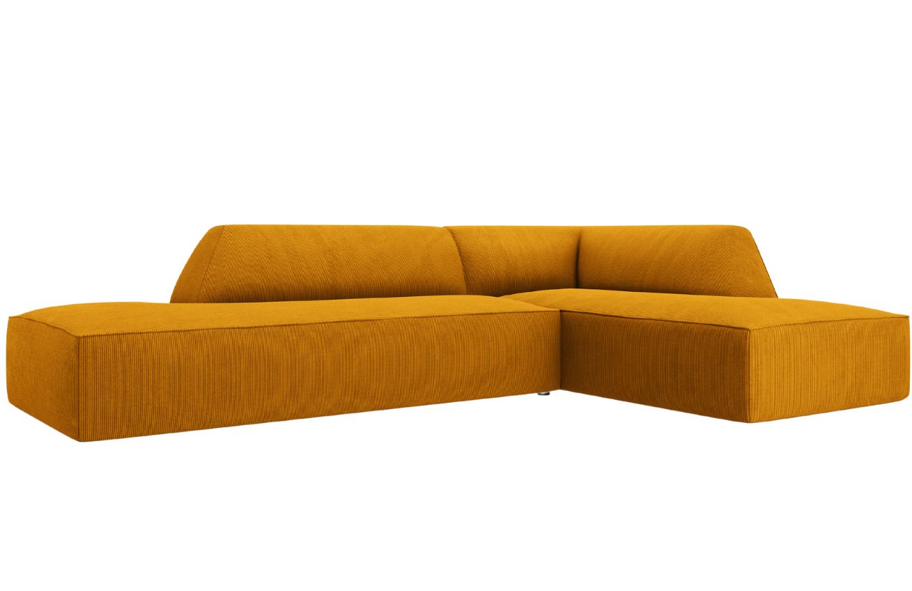 Hořčicově žlut&aacute; man&scaron;estrov&aacute; rohov&aacute; pohovka MICADONI Ruby 273 cm, prav&aacute;