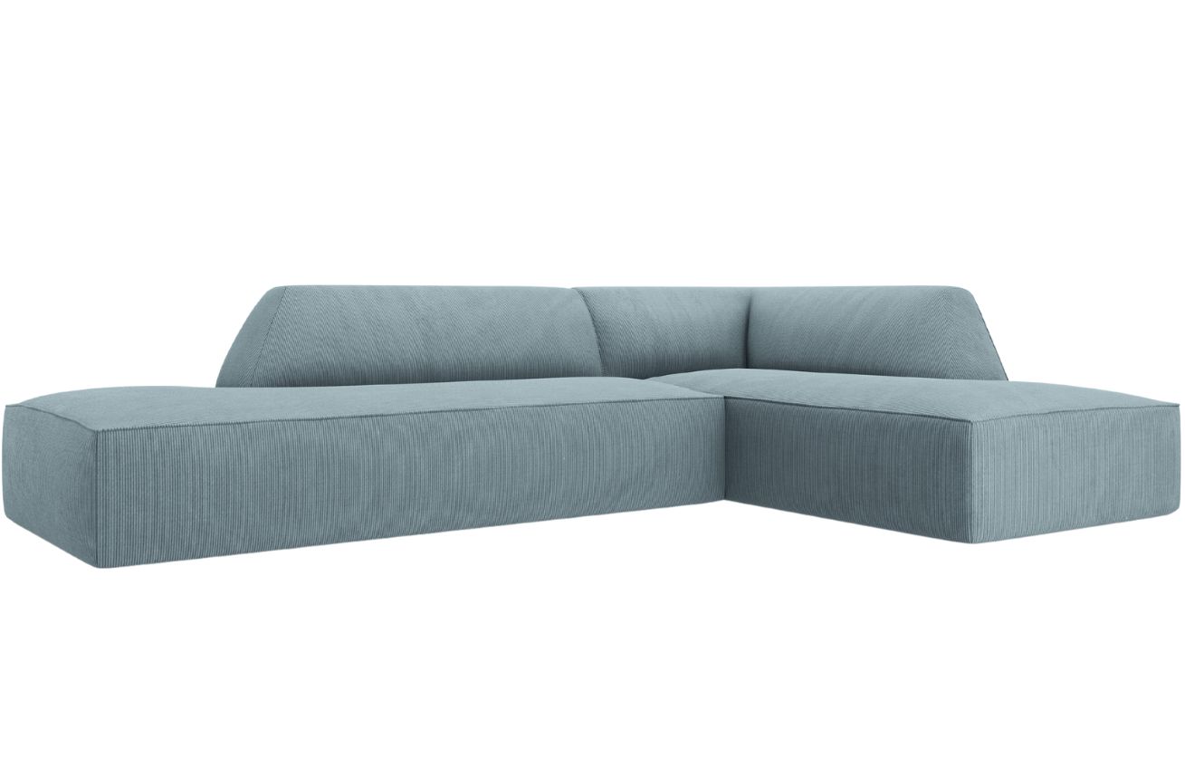 Světle modr&aacute; man&scaron;estrov&aacute; rohov&aacute; pohovka MICADONI Ruby 273 cm, prav&aacute;