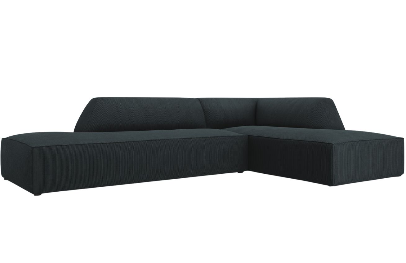 Tmavě modr&aacute; man&scaron;estrov&aacute; rohov&aacute; pohovka MICADONI Ruby 273 cm, prav&aacute;