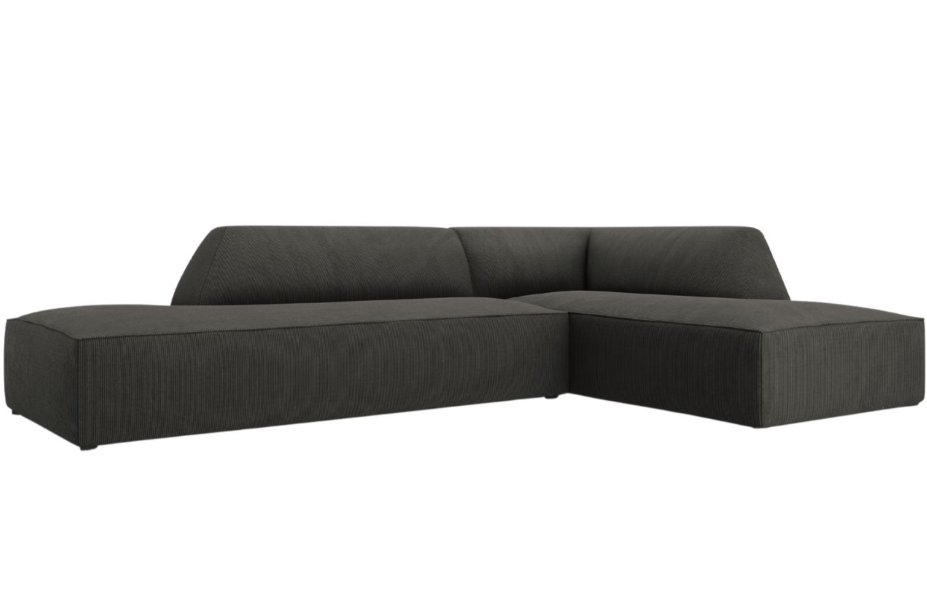 Tmavě &scaron;ed&aacute; man&scaron;estrov&aacute; rohov&aacute; pohovka MICADONI Ruby 273 cm, prav&aacute;