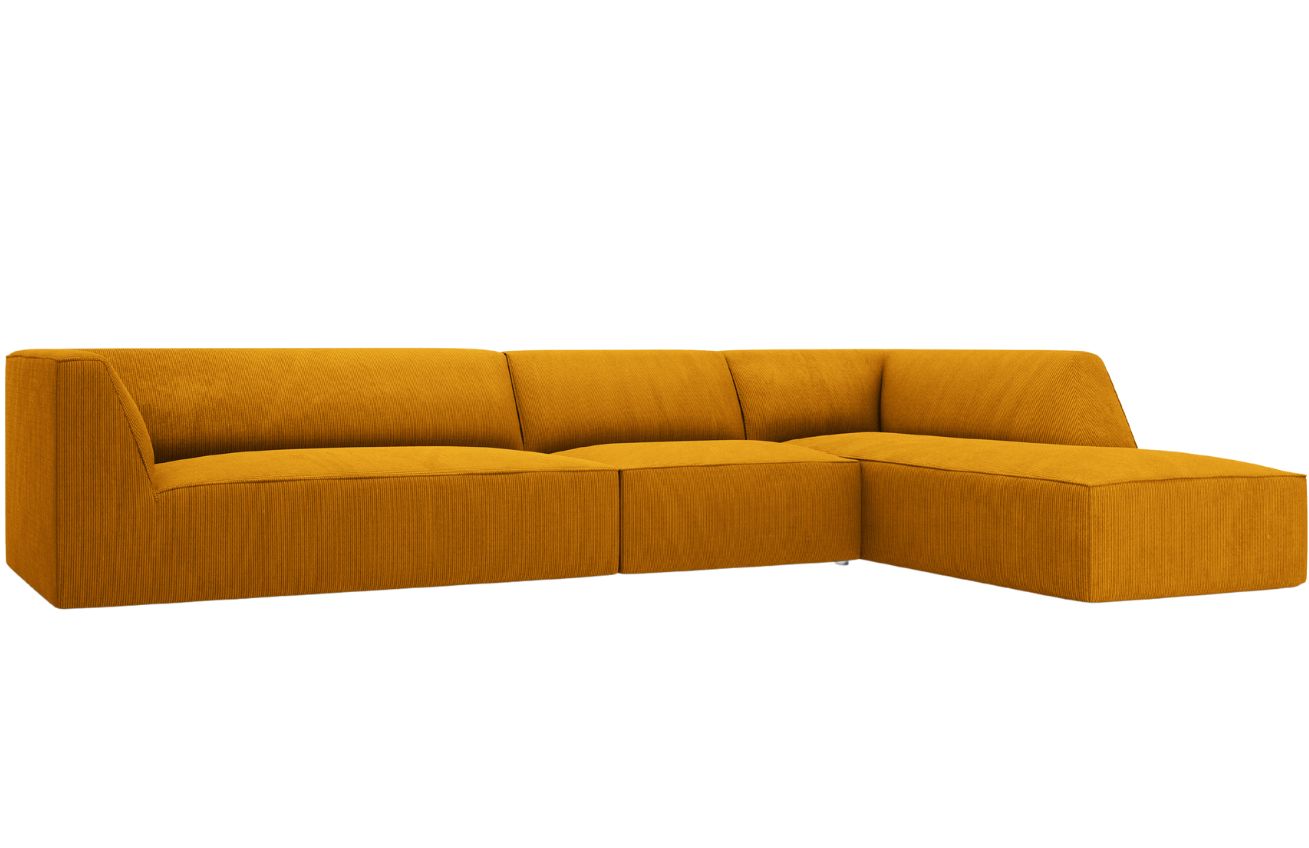 Hořčicově žlut&aacute; man&scaron;estrov&aacute; rohov&aacute; pohovka MICADONI Ruby 366 cm, prav&aacute;