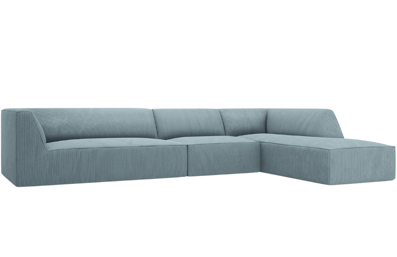 Světle modr&aacute; man&scaron;estrov&aacute; rohov&aacute; pohovka MICADONI Ruby 366 cm, prav&aacute;