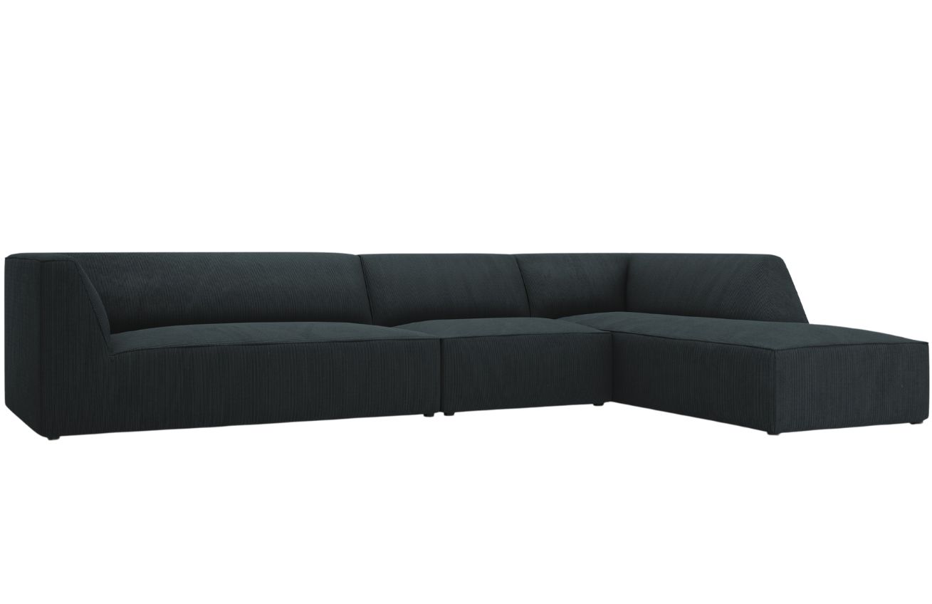 Tmavě modr&aacute; man&scaron;estrov&aacute; rohov&aacute; pohovka MICADONI Ruby 366 cm, prav&aacute;