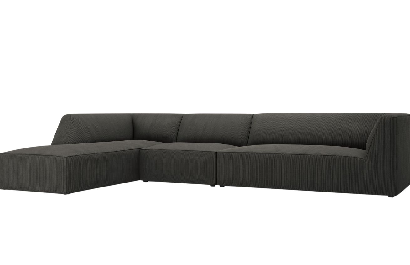 Tmavě &scaron;ed&aacute; man&scaron;estrov&aacute; rohov&aacute; pohovka MICADONI Ruby 366 cm, lev&aacute;