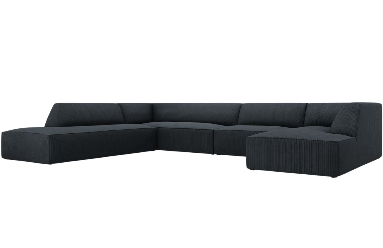 Černá manšestrová rohová pohovka MICADONI Ruby II. 366 cm, levá