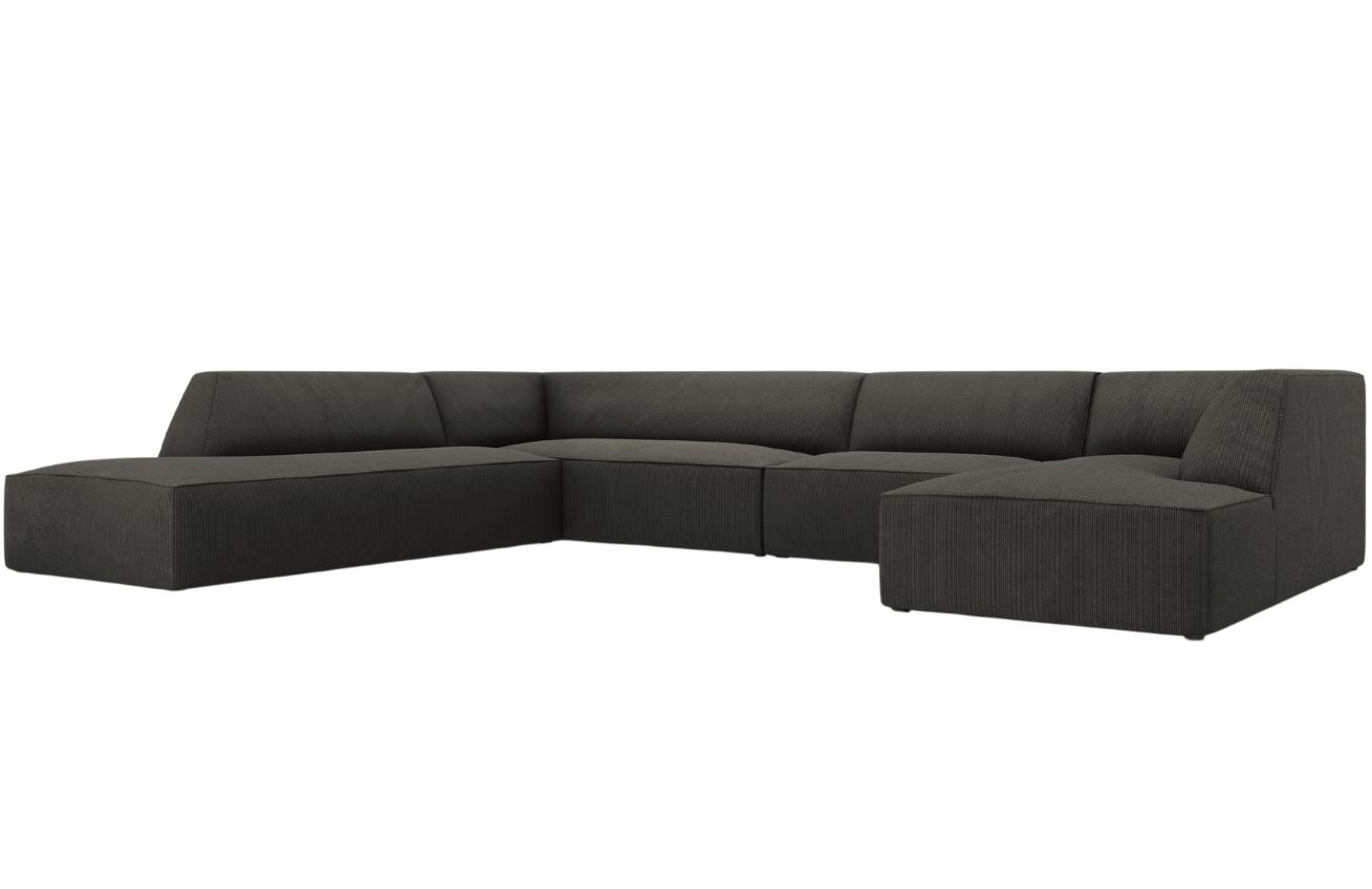 Tmavě šedá manšestrová rohová pohovka MICADONI Ruby II. 366 cm, levá