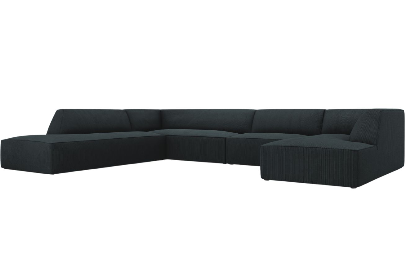 Tmavě modrá manšestrová rohová pohovka MICADONI Ruby II. 366 cm, levá