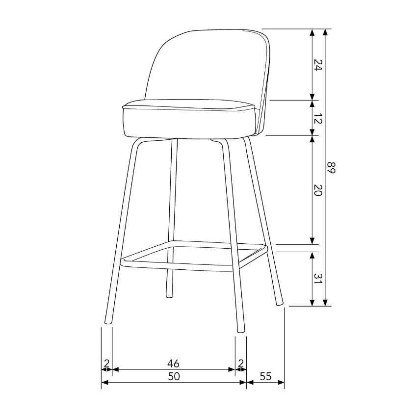 WOOOD Hořčicově žlutá sametová barová židle Tergi 64 cm
