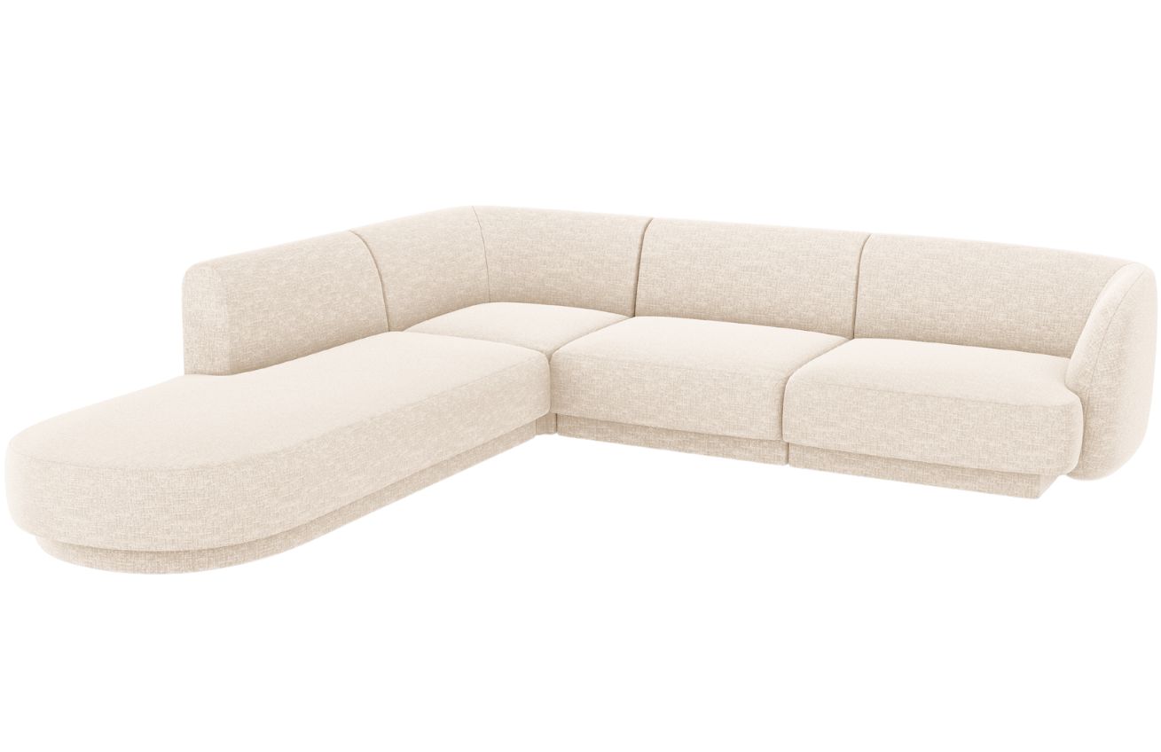 Bílá žinylková rohová pohovka MICADONI Miley II. 255 cm, levá