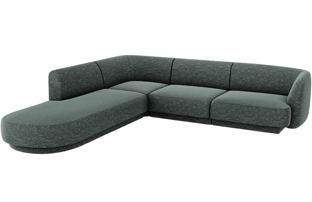 Zelená žinylková rohová pohovka MICADONI Miley II. 255 cm, levá