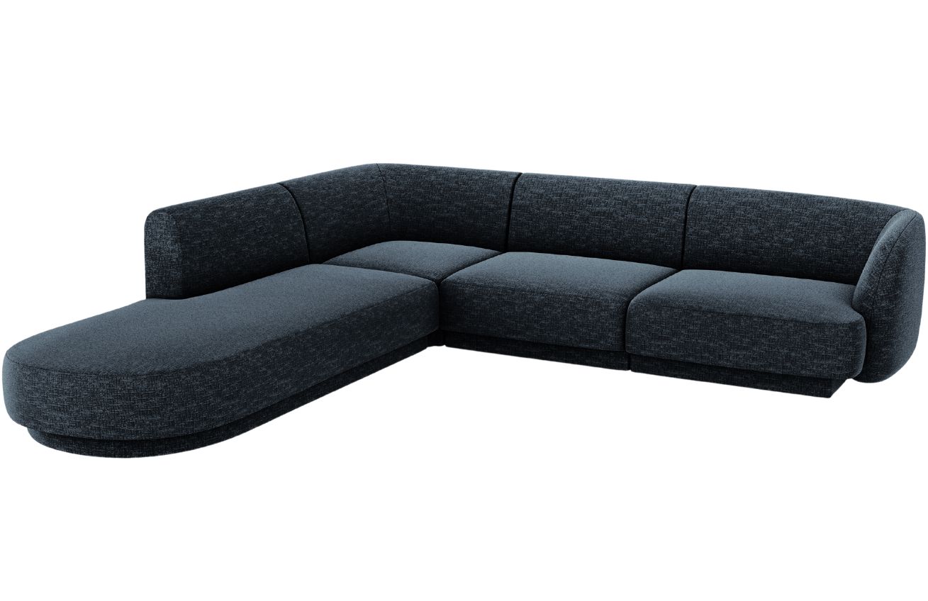 Modrá žinylková rohová pohovka MICADONI Miley II. 255 cm, levá