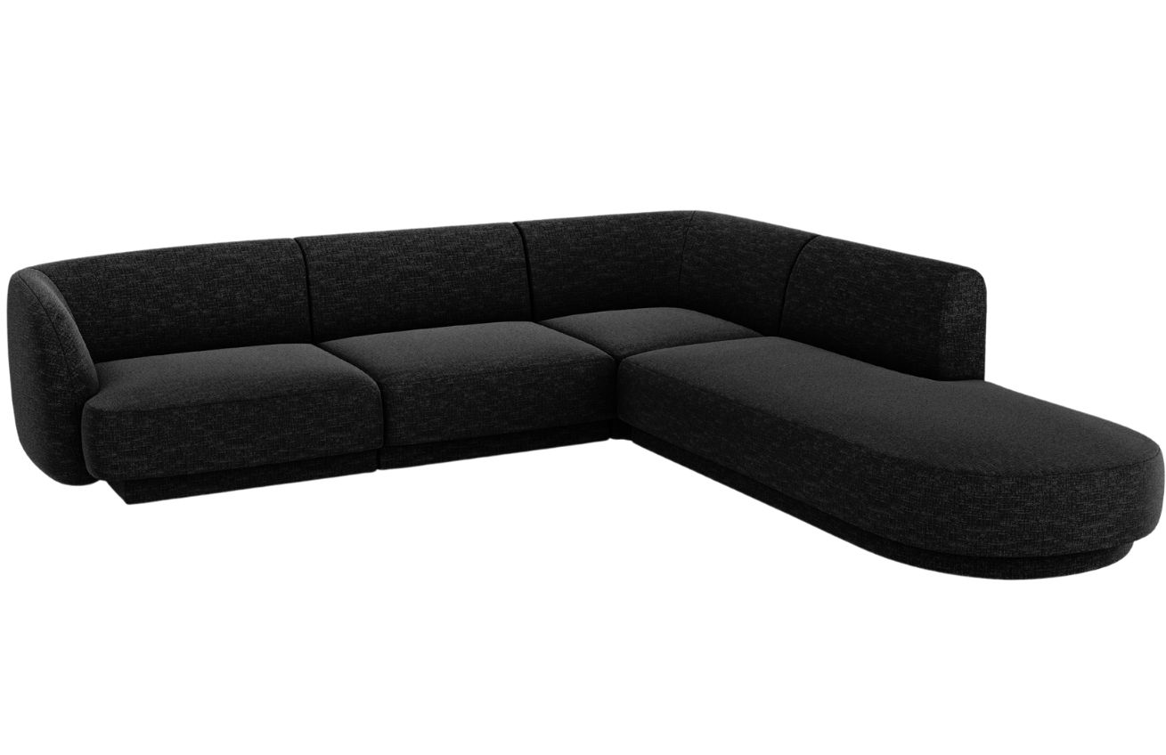 Černá žinylková rohová pohovka MICADONI Miley II. 255 cm, pravá