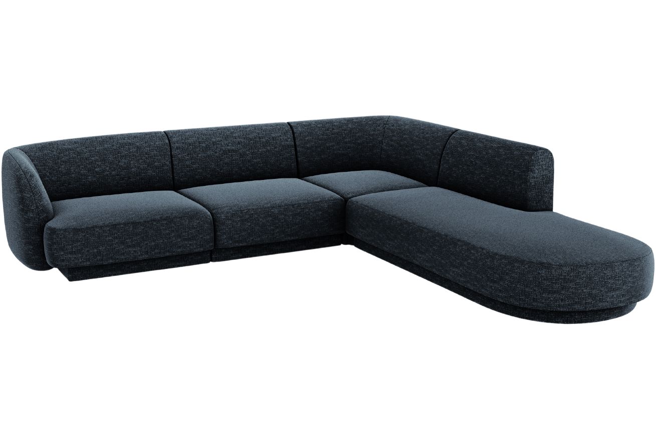 Modrá žinylková rohová pohovka MICADONI Miley II. 255 cm, pravá