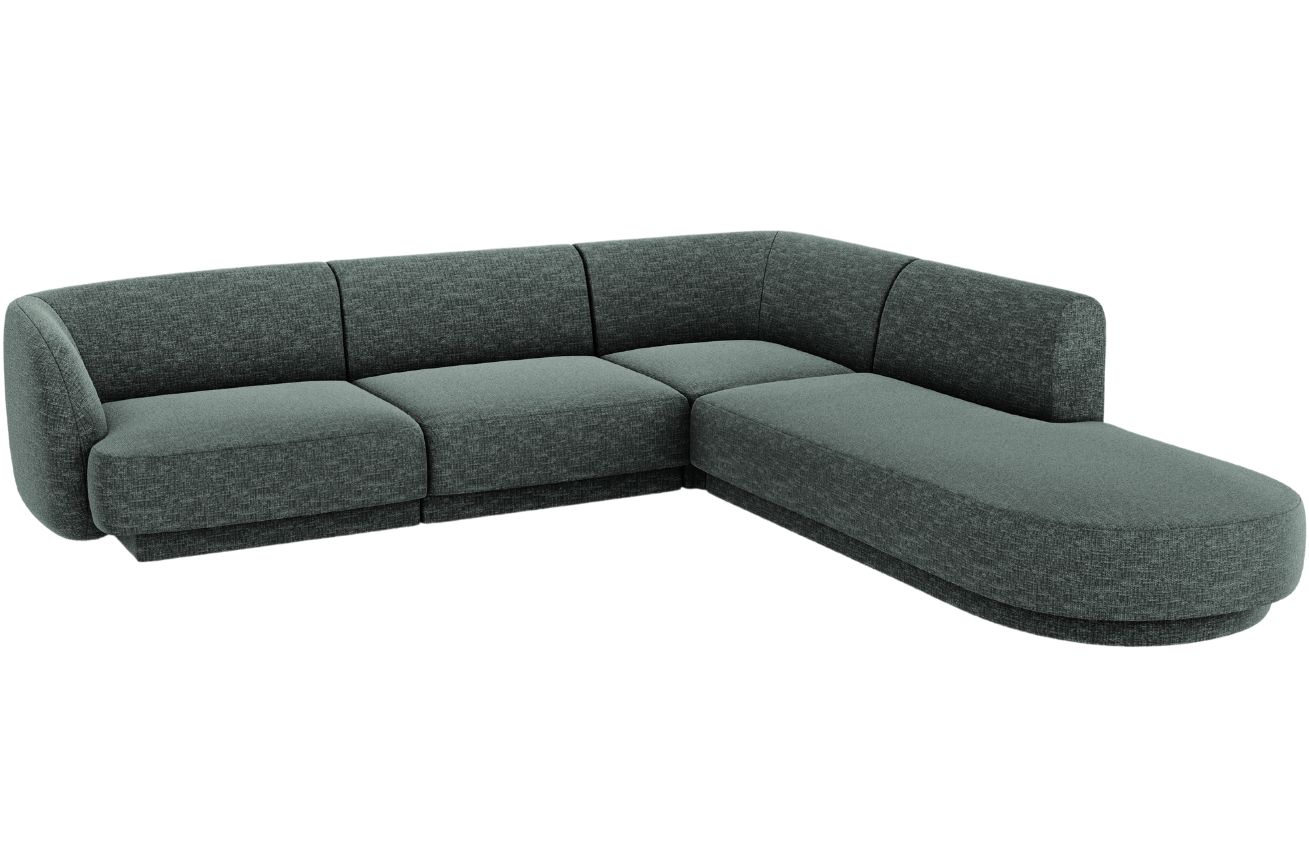 Zelená žinylková rohová pohovka MICADONI Miley II. 255 cm, pravá
