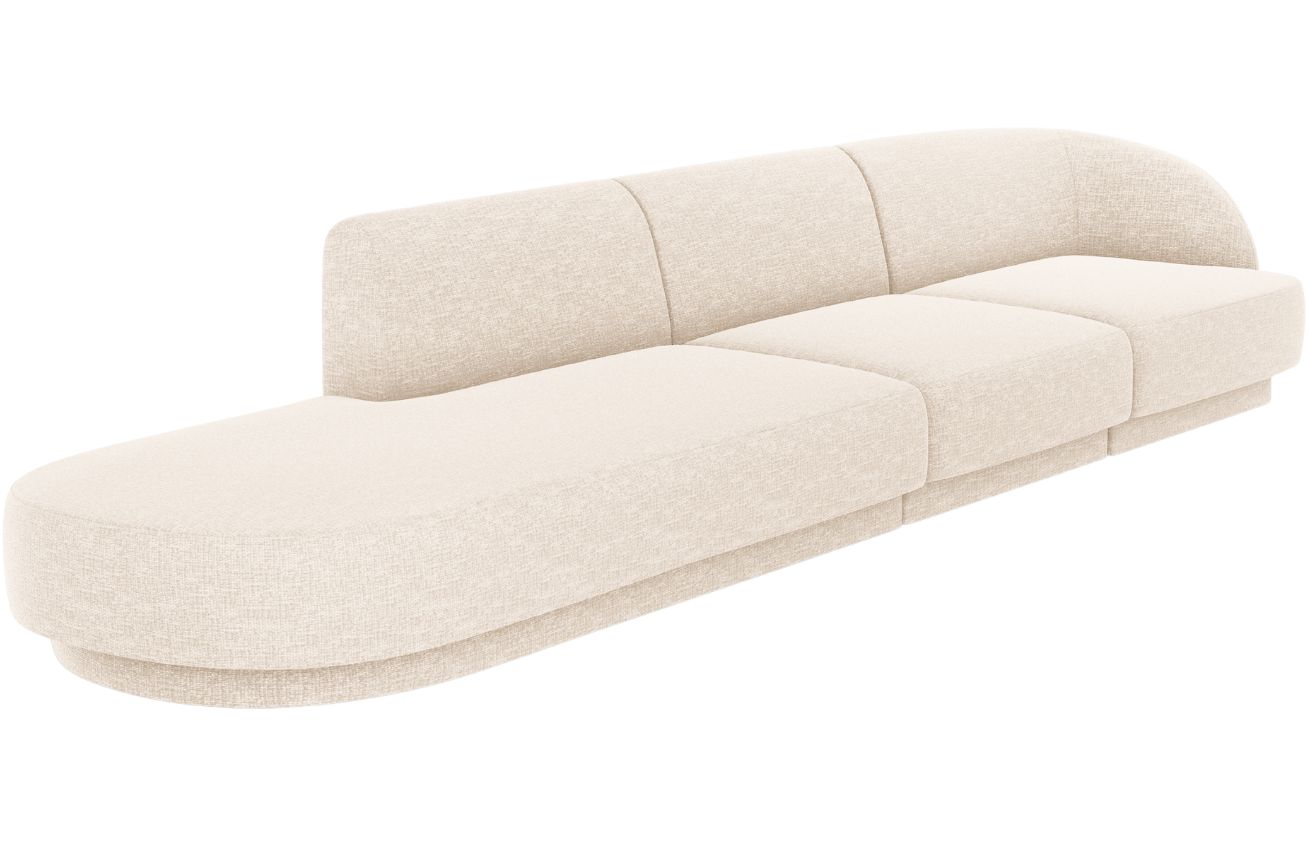 Bílá žinylková čtyřmístná pohovka MICADONI Miley 323 cm, levá