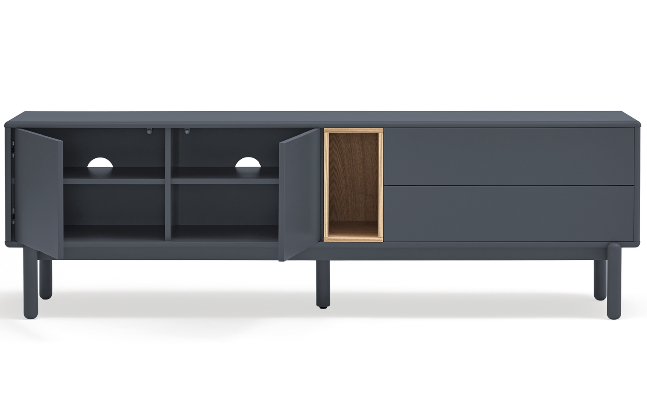 Antracitově šedý lakovaný TV stolek Teulat Corvo 180 x 40 cm