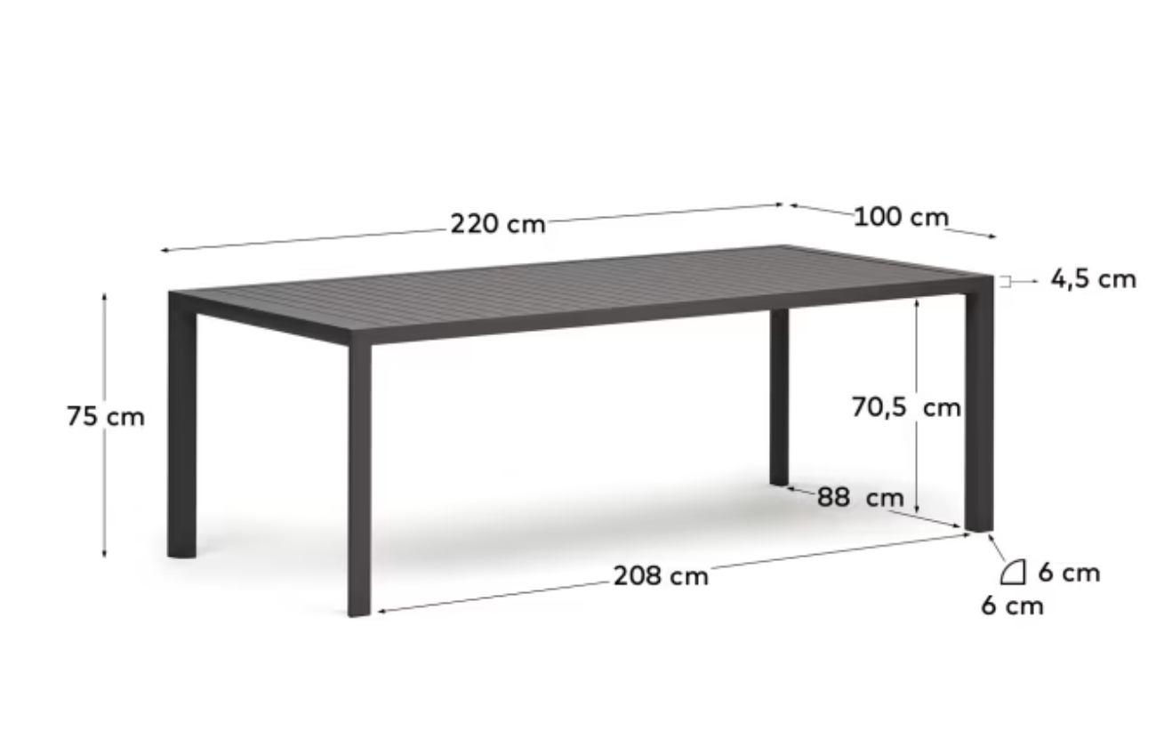 Šedý kovový zahradní jídelní stůl Kave Home Culip 220 x 100 cm