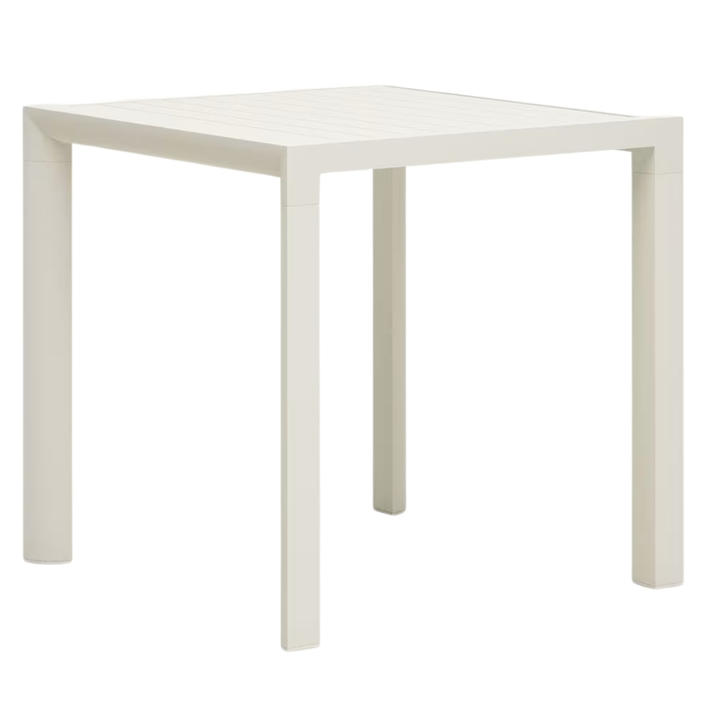 B&iacute;l&yacute; kovov&yacute; zahradn&iacute; j&iacute;deln&iacute; stůl Kave Home Culip 77 x 77 cm