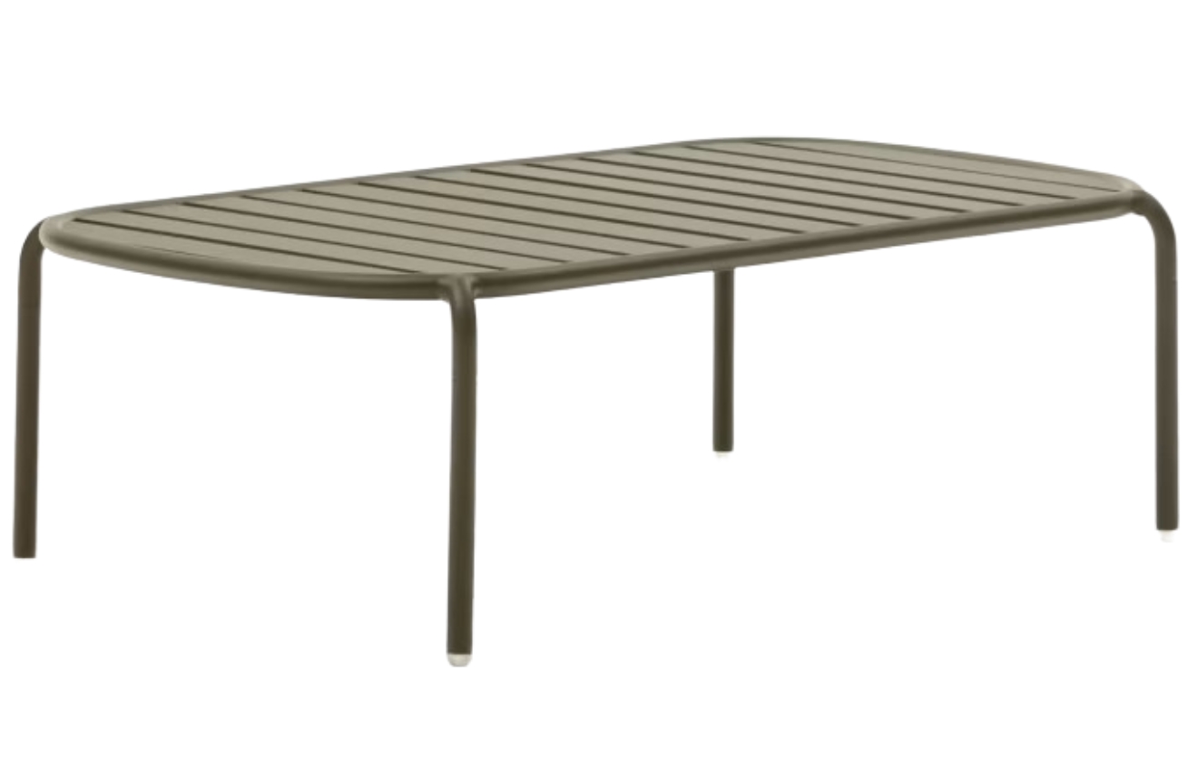 Tmavě zelen&yacute; kovov&yacute; zahradn&iacute; konferenčn&iacute; stolek Kave Home Joncols 113 x 62 cm