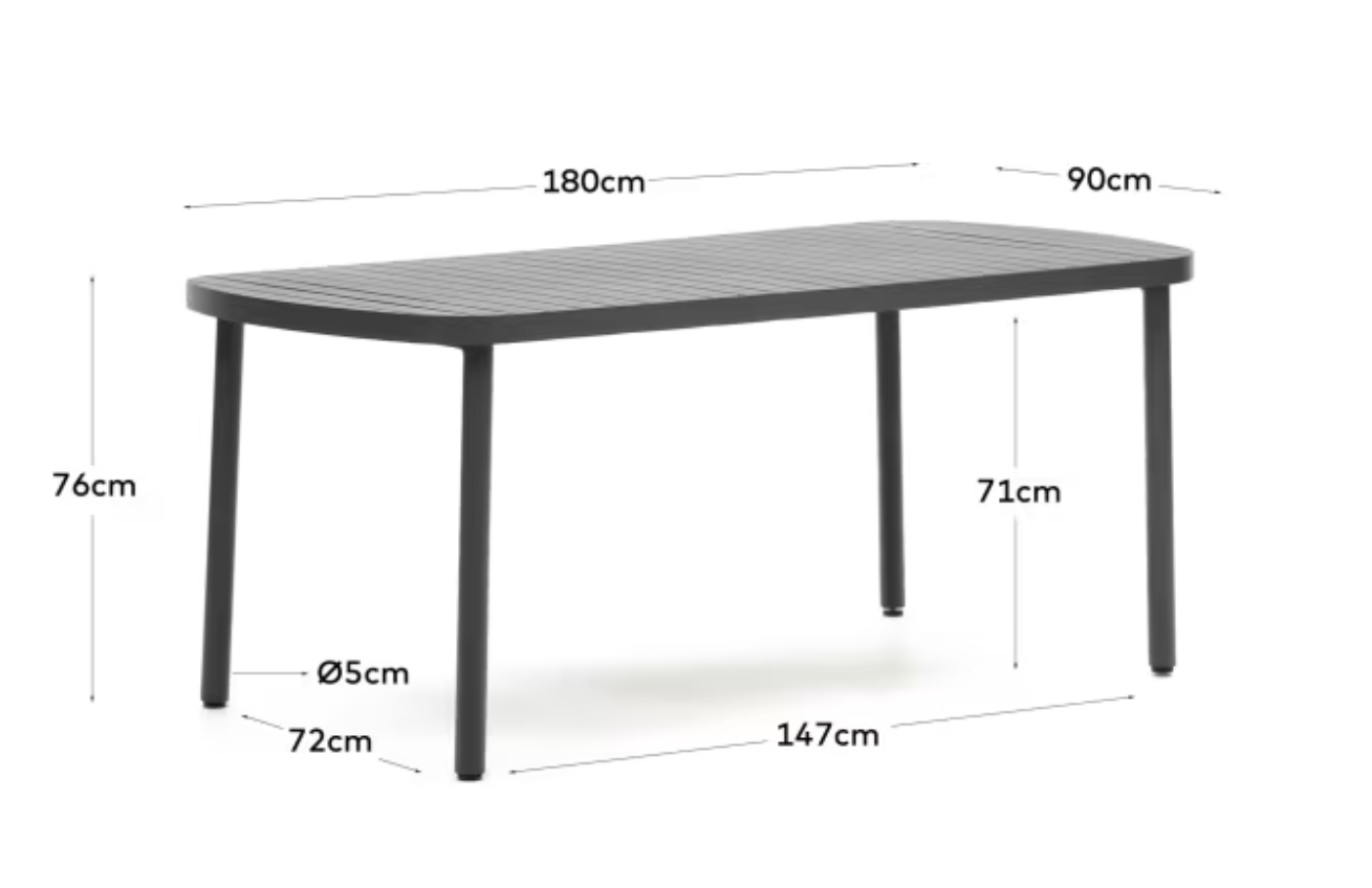 Tmavě šedý kovový zahradní jídelní stůl Kave Home Joncols 180 x 90 cm