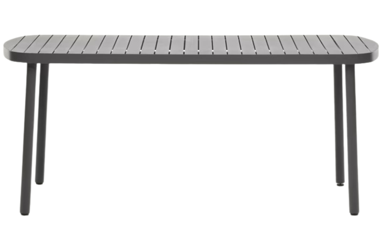 Tmavě &scaron;ed&yacute; kovov&yacute; zahradn&iacute; j&iacute;deln&iacute; stůl Kave Home Joncols 180 x 90 cm