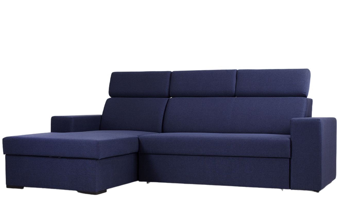 Nordic Design Inkoustově modrá látková rozkládací rohová pohovka Galaxy 250 cm, levá