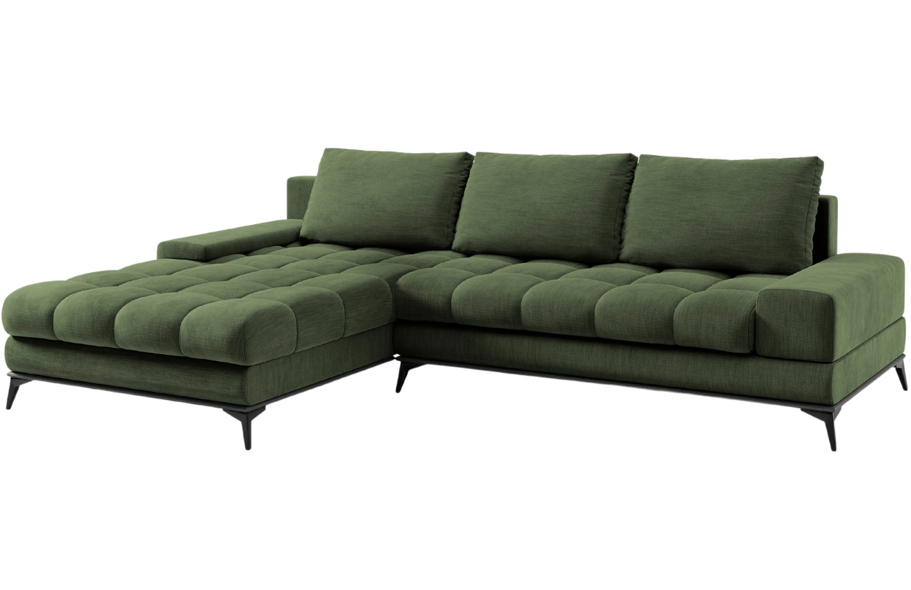 Zelená látková rozkládací rohová pohovka Windsor & Co Deneb 315 cm, levá