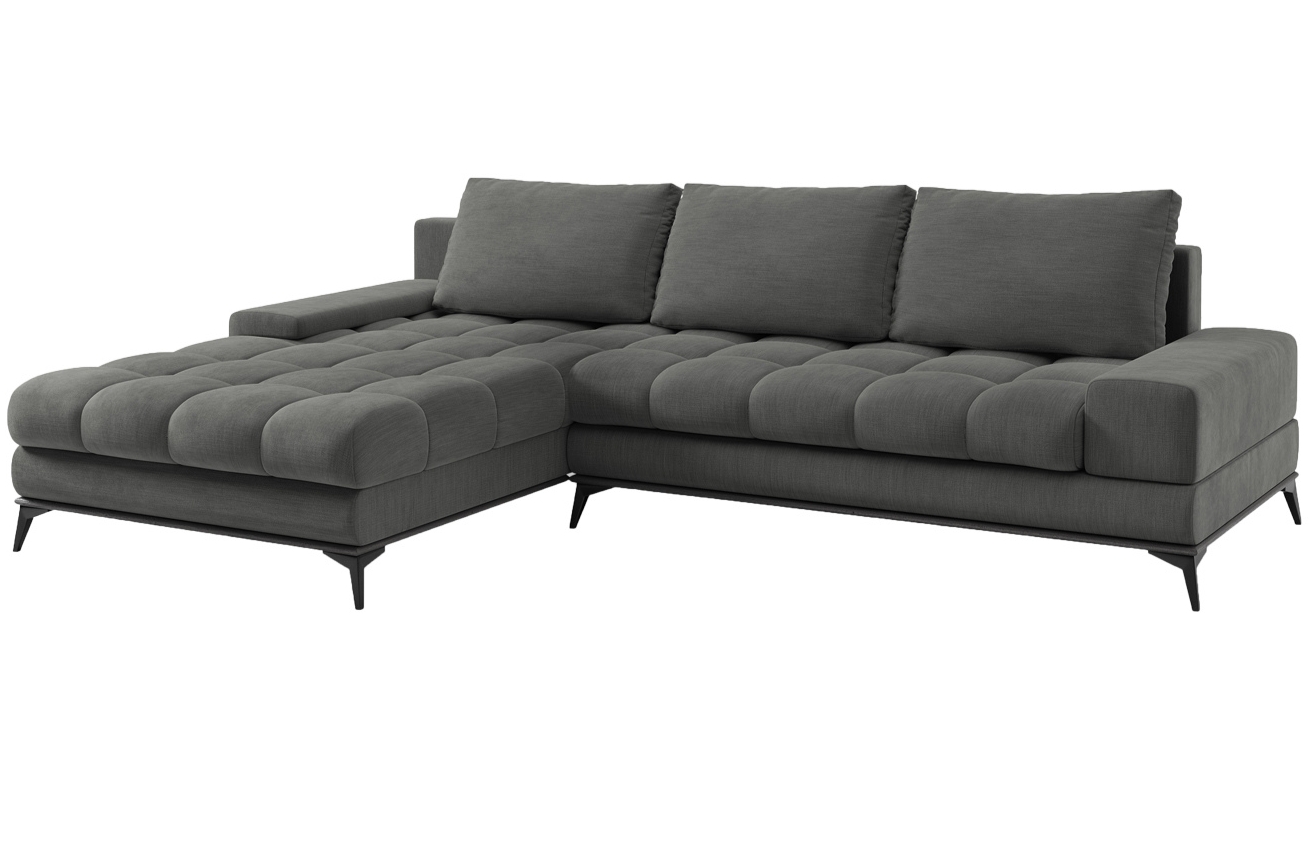 Tmavě šedá látková rozkládací rohová pohovka Windsor & Co Deneb 315 cm, levá